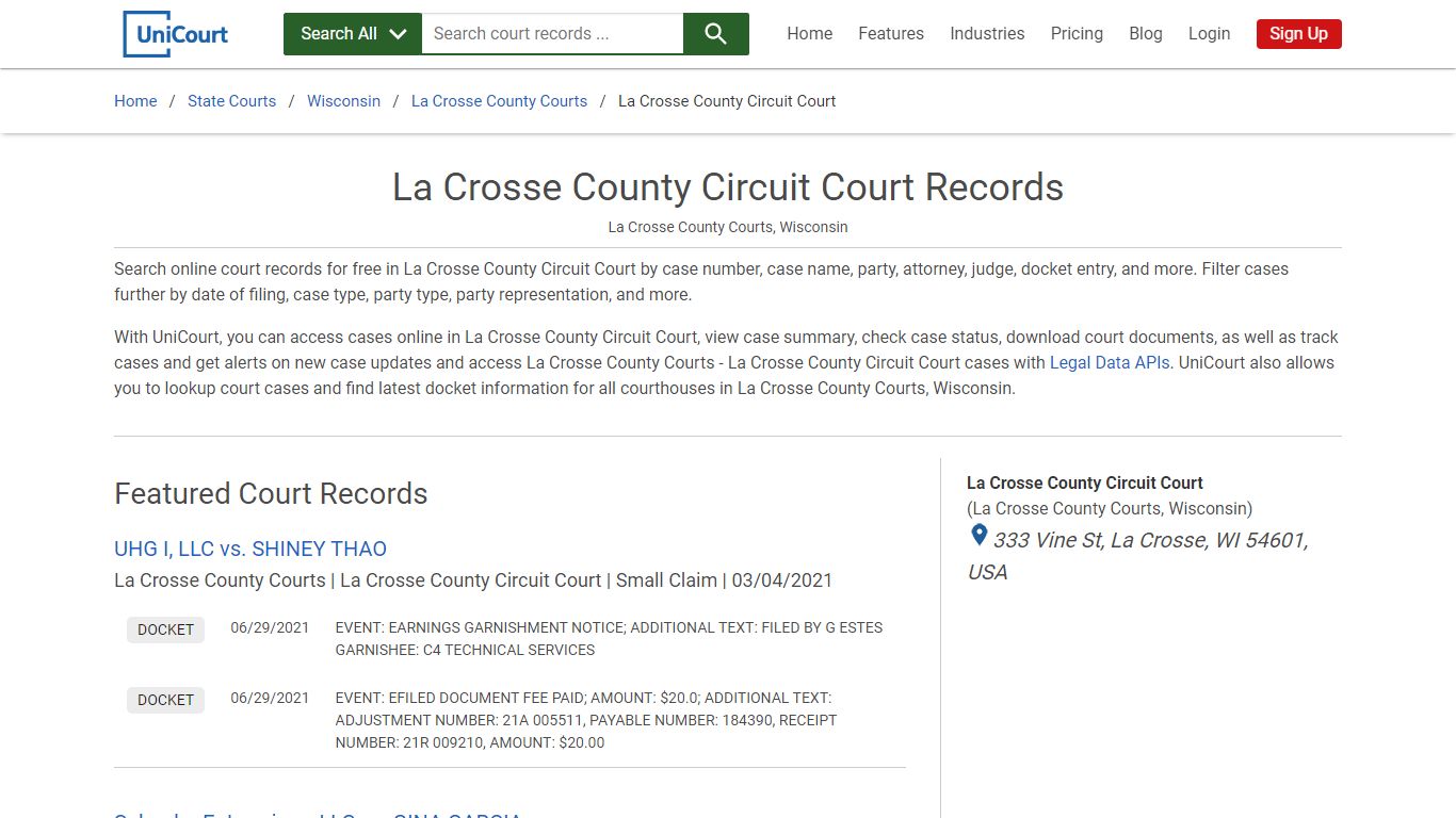 La Crosse County Circuit Court Records | La Crosse | UniCourt